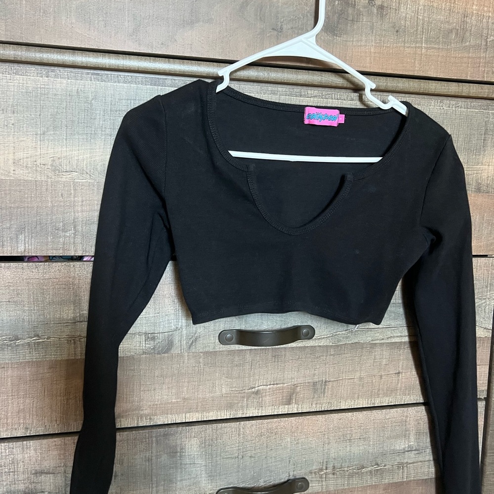 Edikted Black Fitted Long Sleeve Crop Bodysuit
